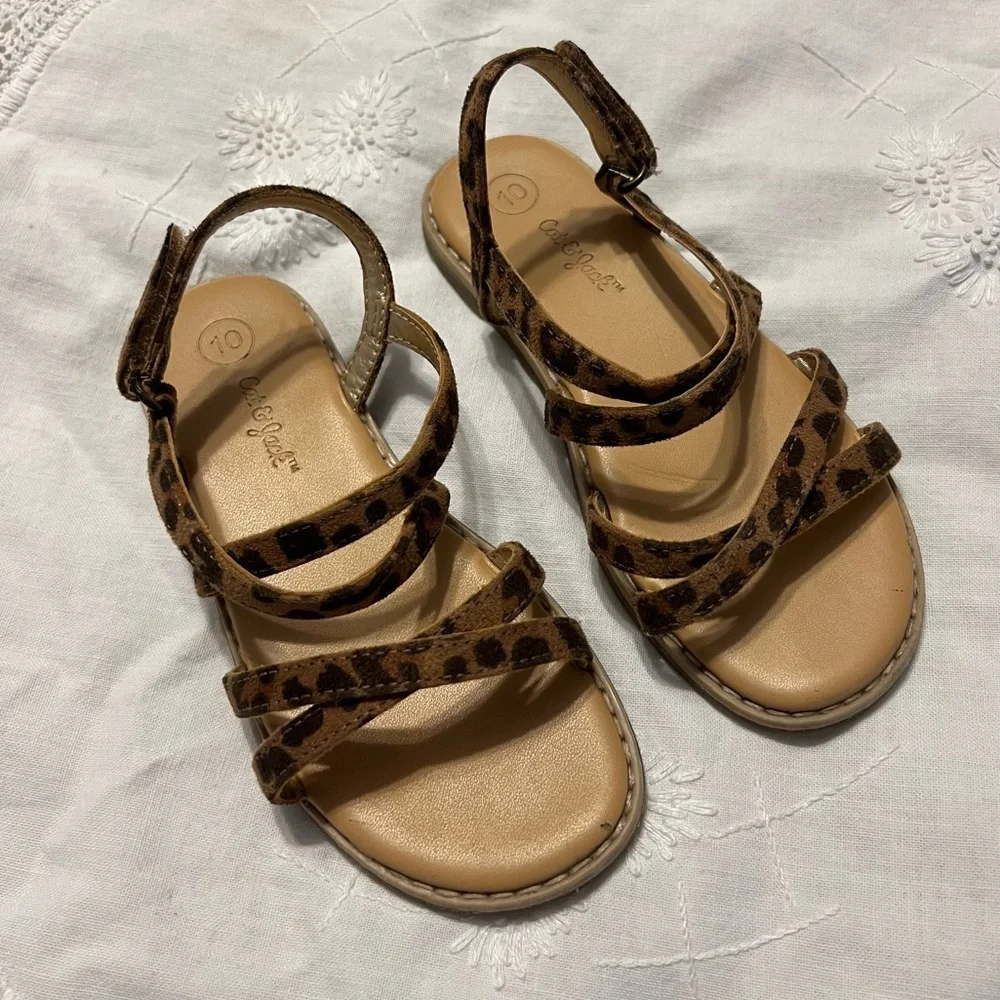 Cat & Jack Strappy Sandals kids Size 10 & 11 Animal print and brown