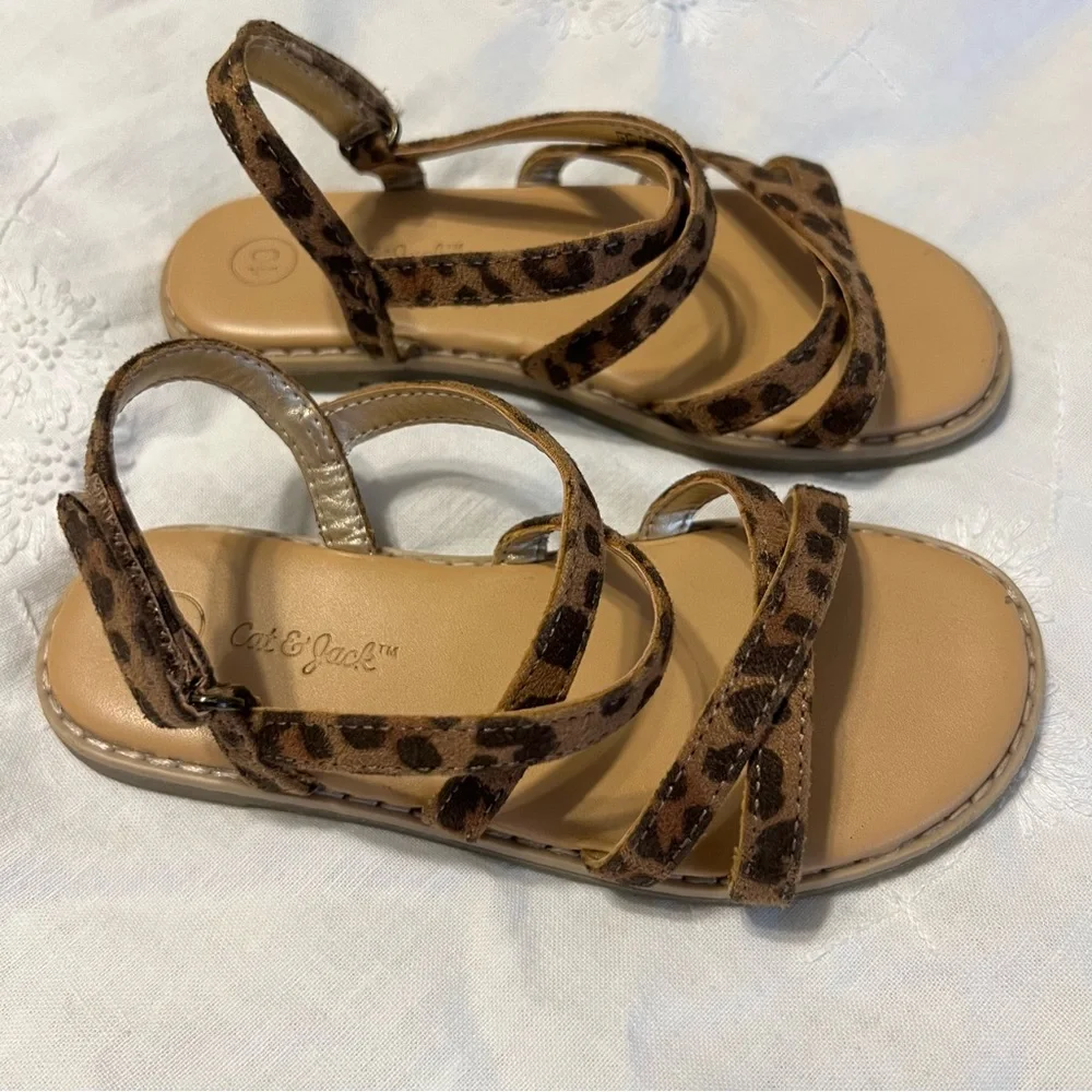 Cat & Jack Strappy Sandals kids Size 10 & 11 Animal print and brown