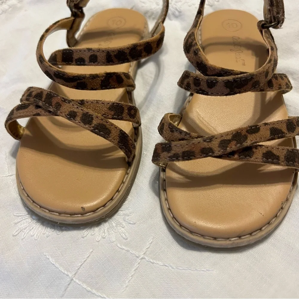 Cat & Jack Strappy Sandals kids Size 10 & 11 Animal print and brown