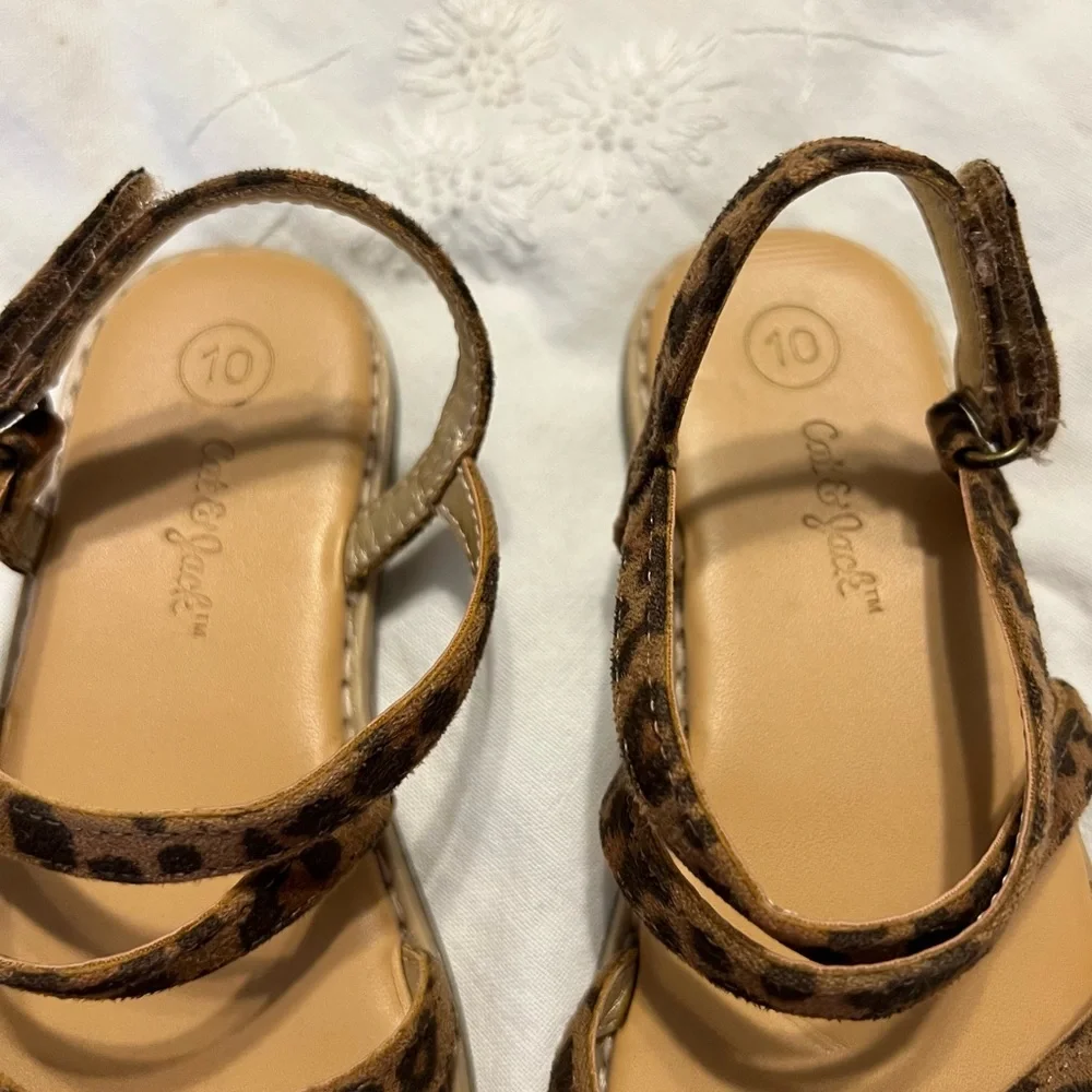 Cat & Jack Strappy Sandals kids Size 10 & 11 Animal print and brown