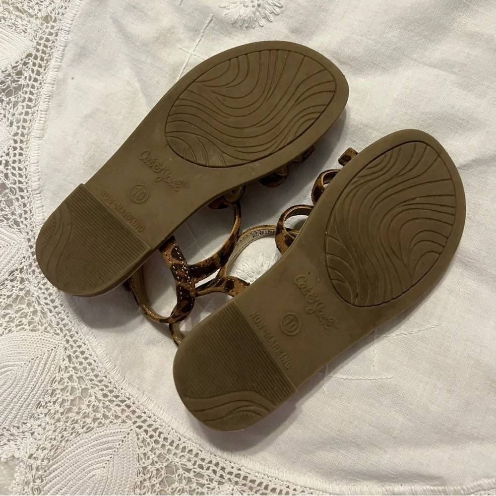 Cat & Jack Strappy Sandals kids Size 10 & 11 Animal print and brown