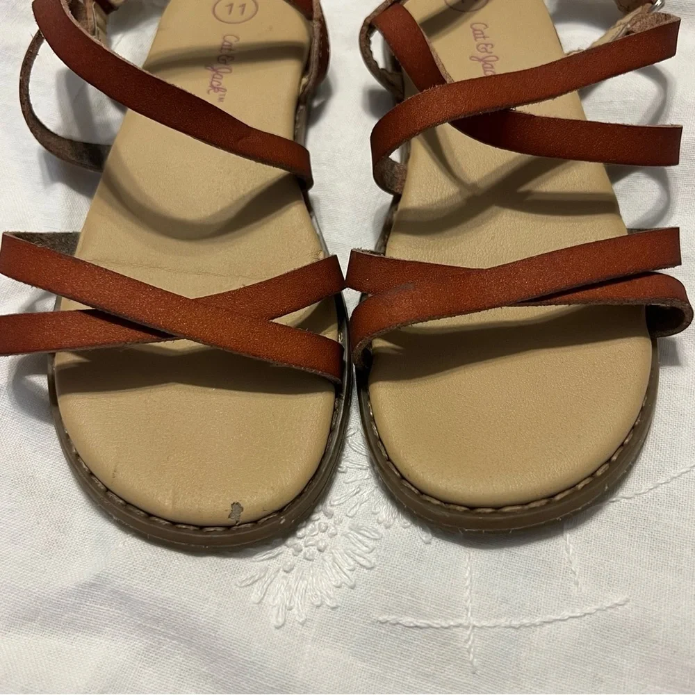 Cat & Jack Strappy Sandals kids Size 10 & 11 Animal print and brown