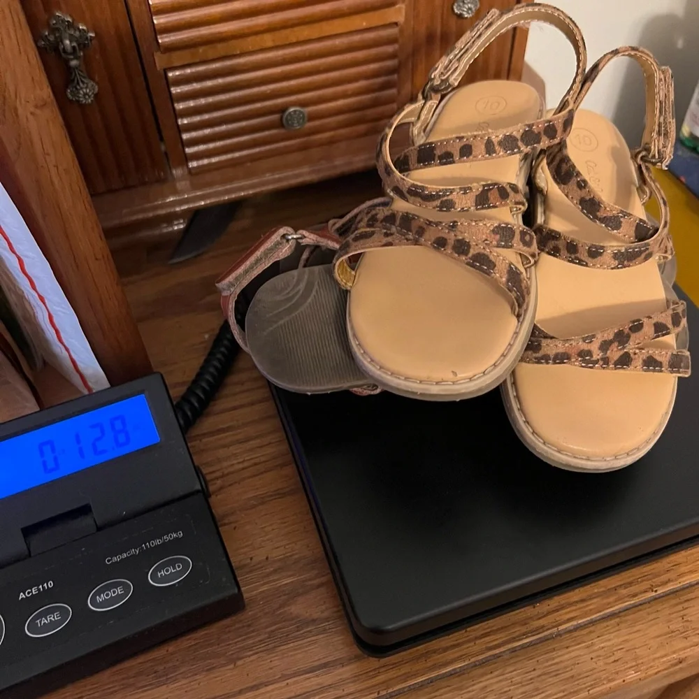 Cat & Jack Strappy Sandals kids Size 10 & 11 Animal print and brown