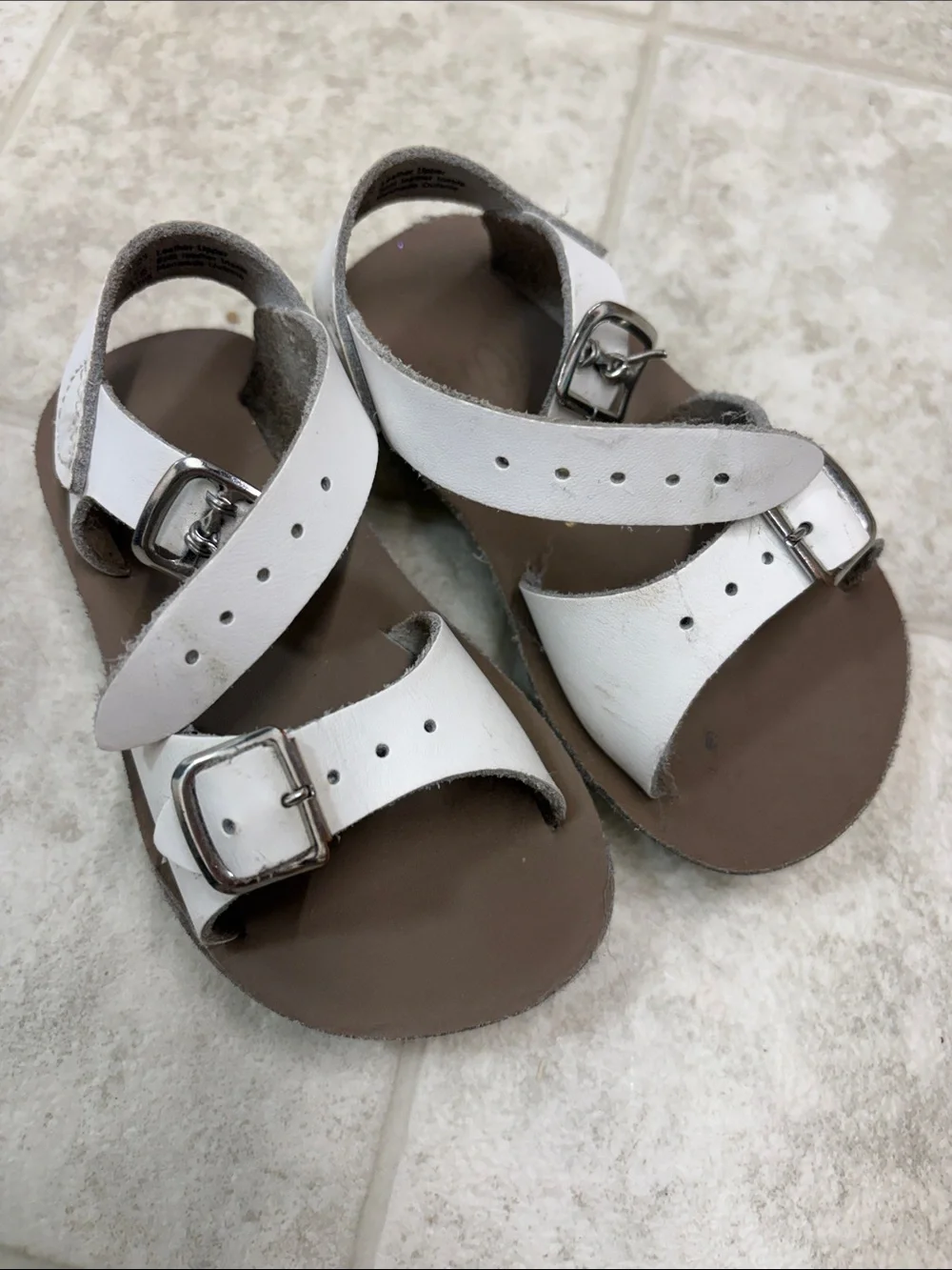 White Leather Double-Buckle Kids Sandals