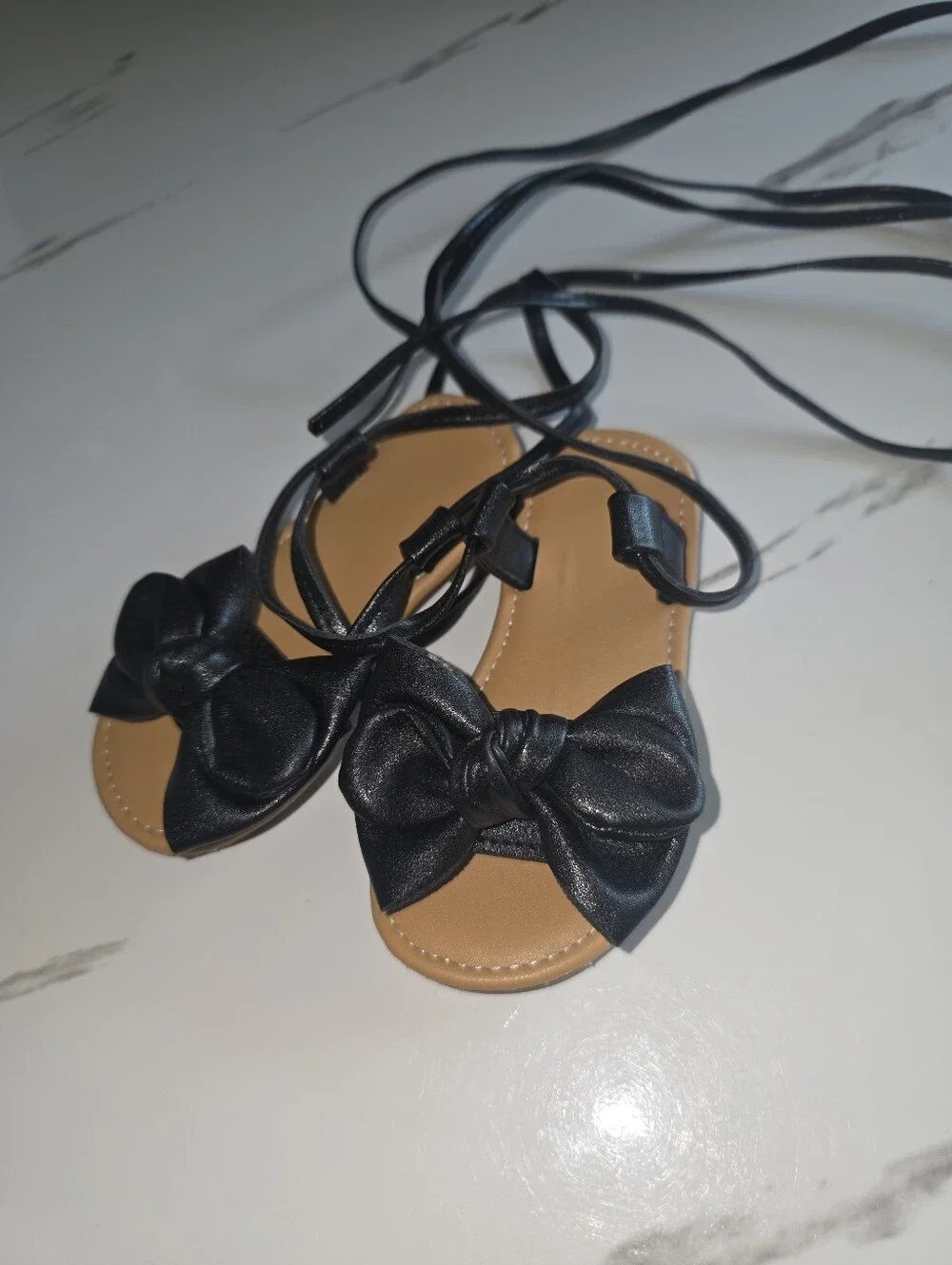 SHEIN Black Bow Tie Lace-Up Kids Sandals