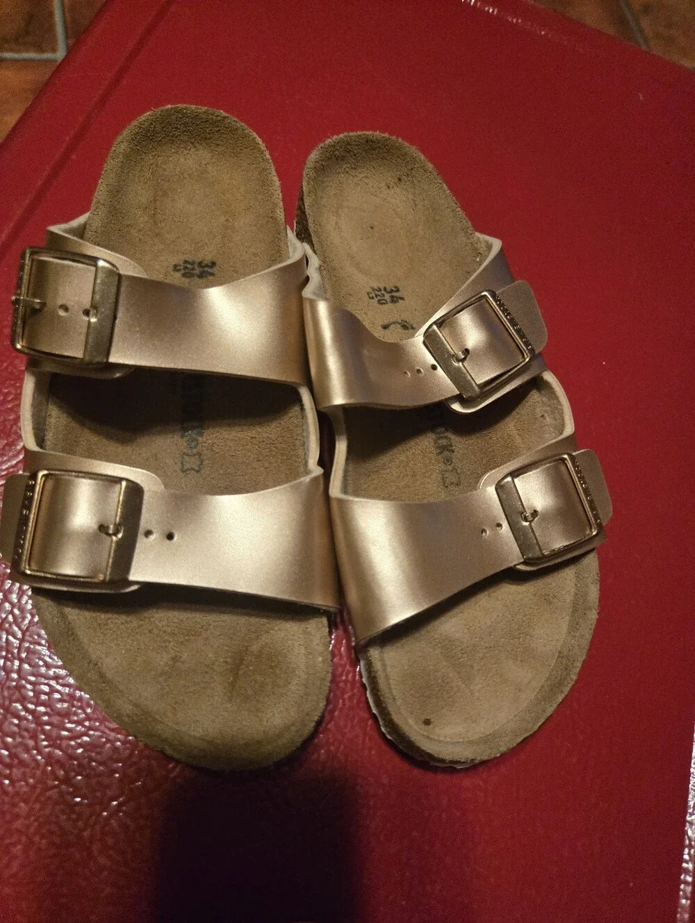Birkenstock Kids Metallic Rose Gold Double-Buckle Slide Sandals