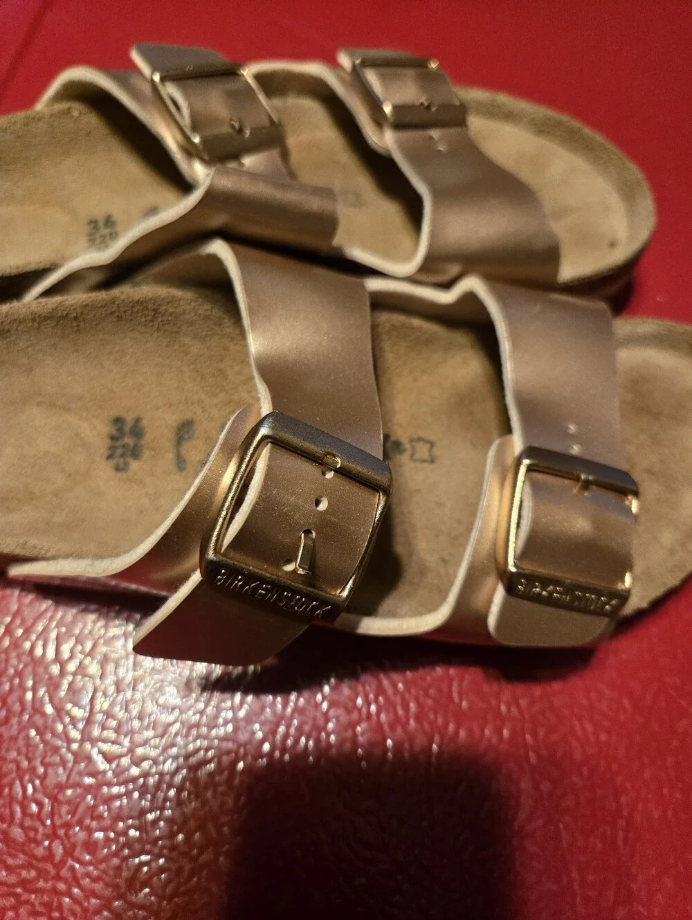 Birkenstock Kids Metallic Rose Gold Double-Buckle Slide Sandals