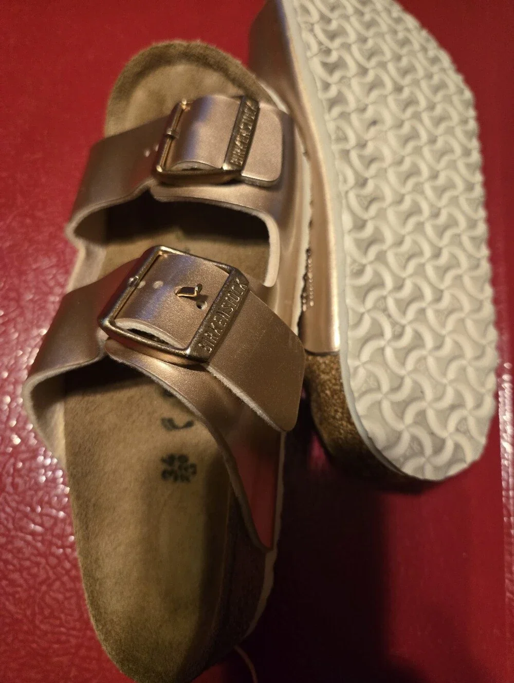 Birkenstock Kids Metallic Rose Gold Double-Buckle Slide Sandals