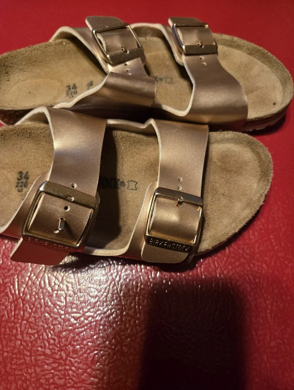 Birkenstock Kids Metallic Rose Gold Double-Buckle Slide Sandals