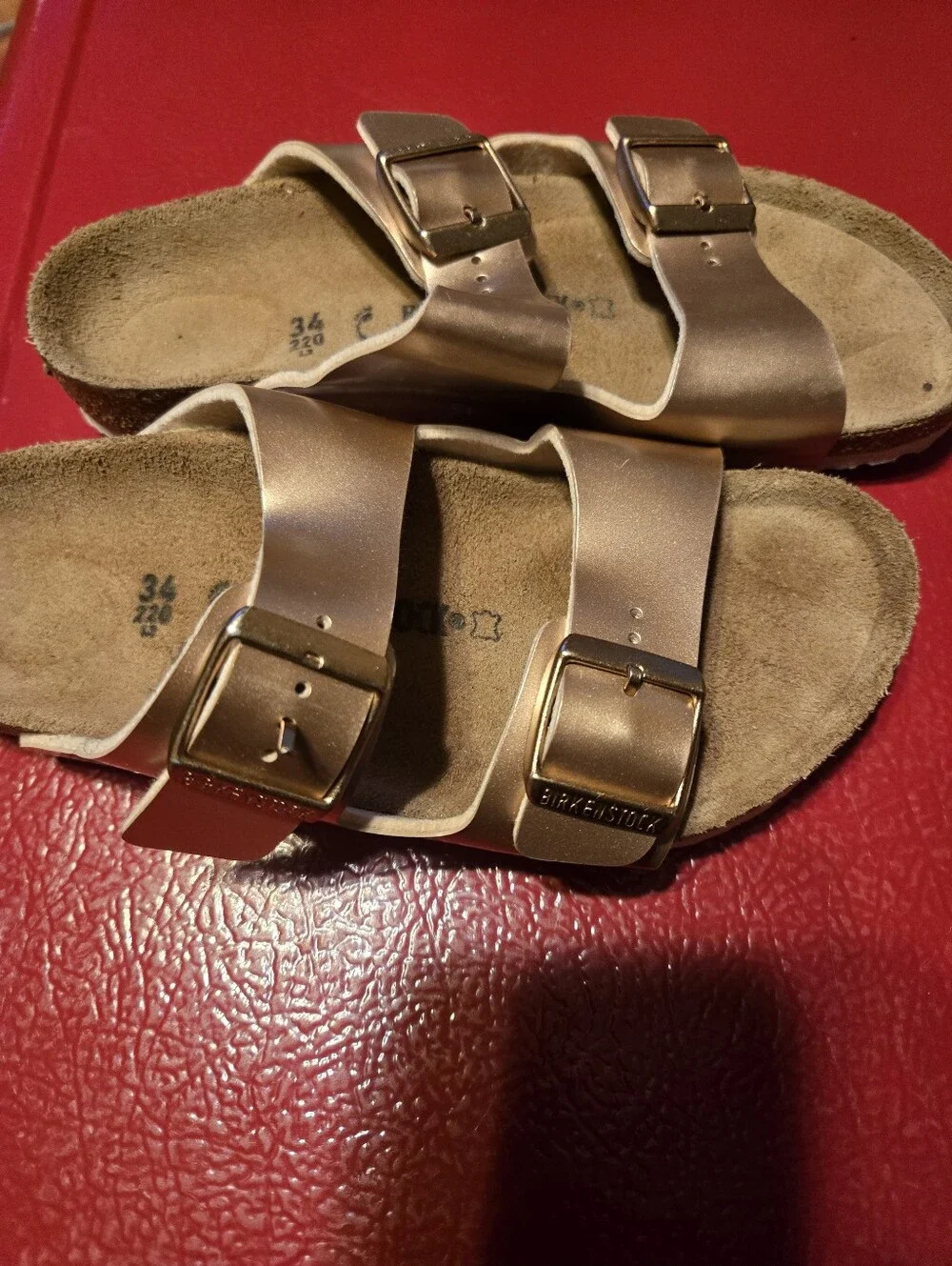 Birkenstock Kids Metallic Rose Gold Double-Buckle Slide Sandals