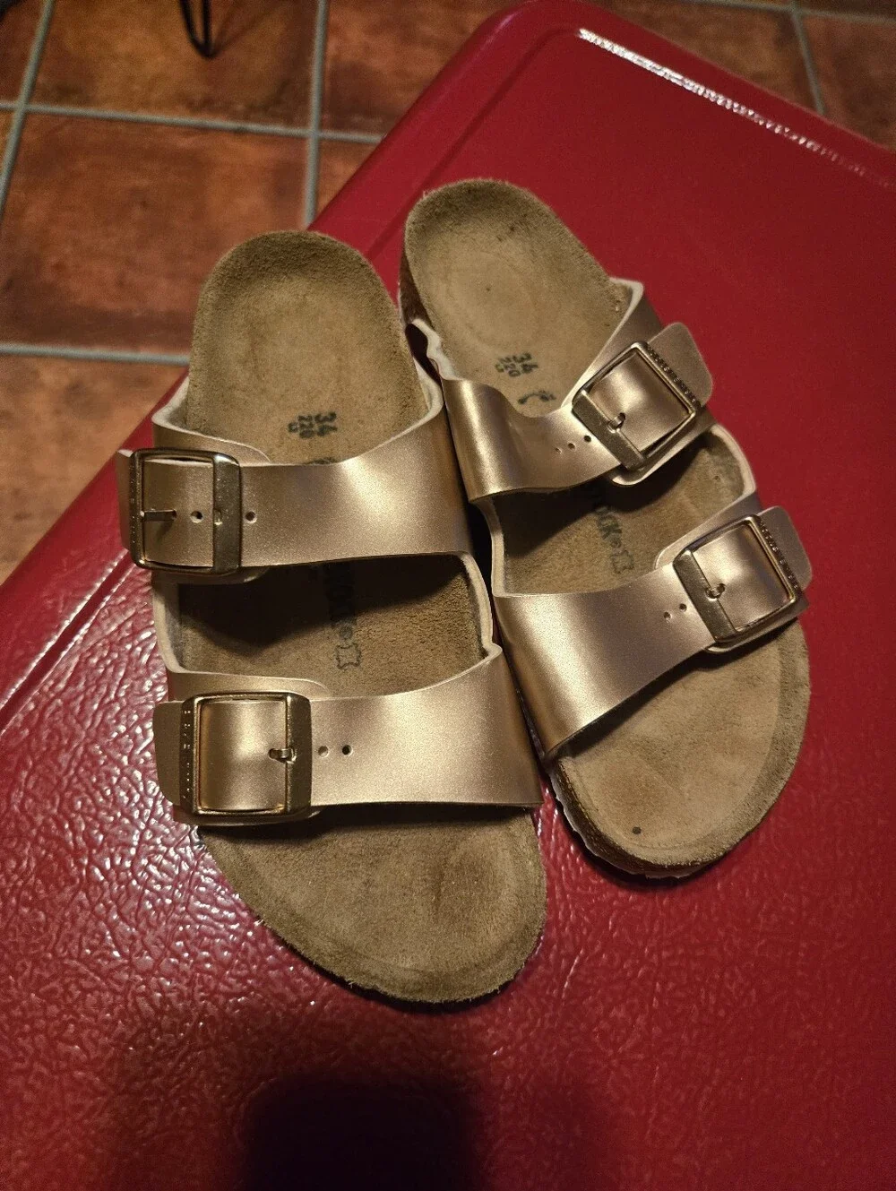 Birkenstock Kids Metallic Rose Gold Double-Buckle Slide Sandals