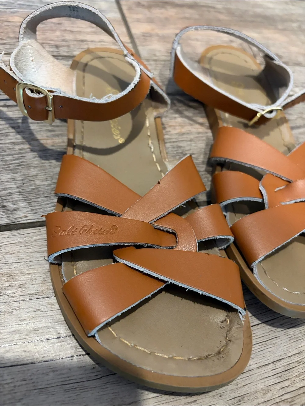 Salt Water Sandals by Hoy Kids Tan Strappy Leather Sandals