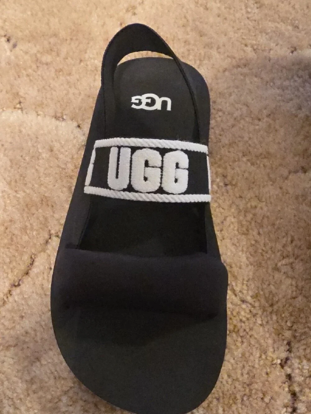UGG Kids Black and White Logo Slingback Sandals