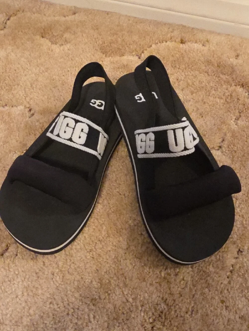 UGG Kids Black and White Logo Slingback Sandals