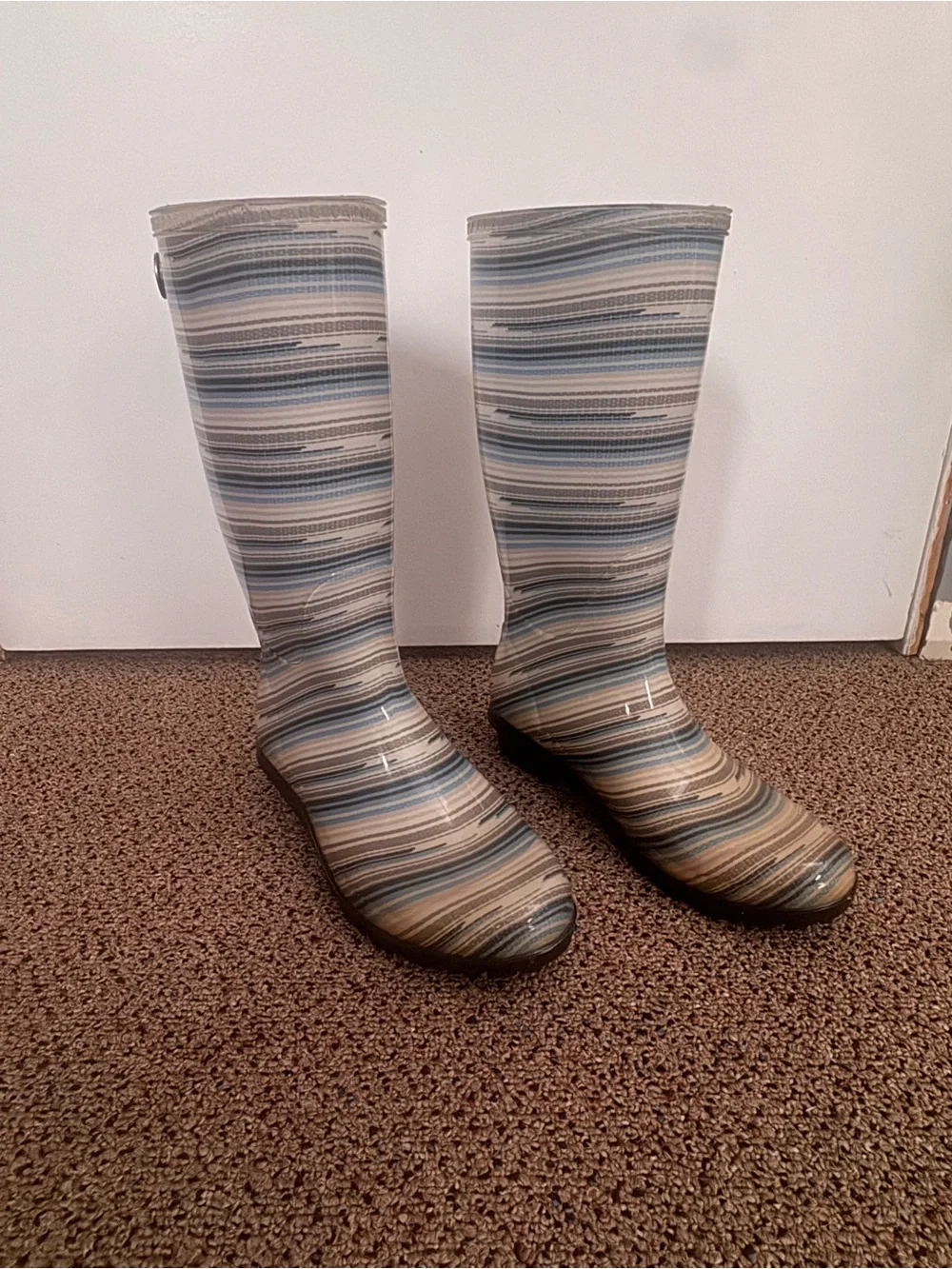 UGG Striped Blue and Tan Knee-High Rain Boots