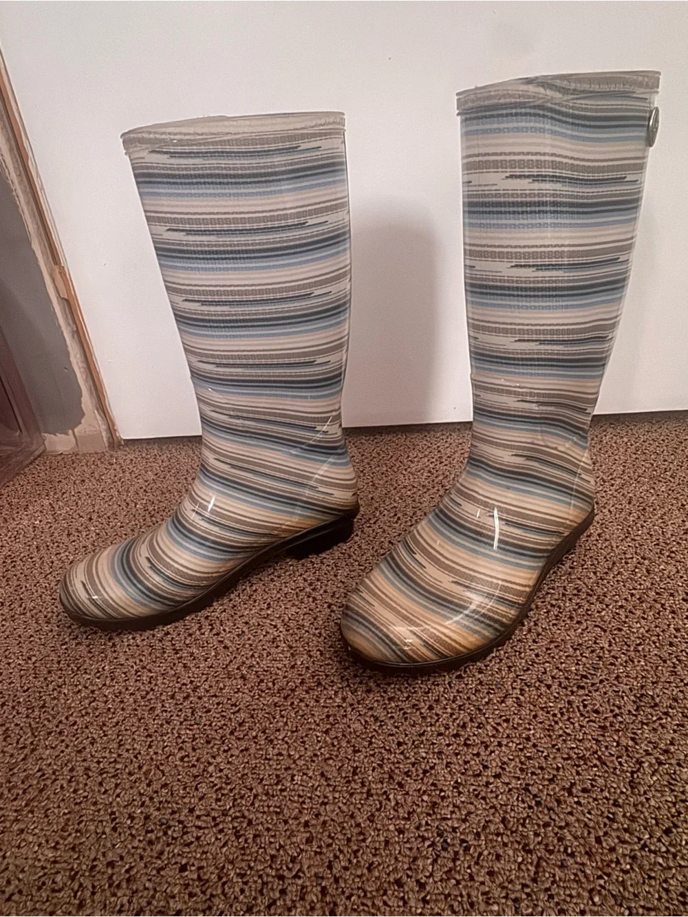 UGG Striped Blue and Tan Knee-High Rain Boots