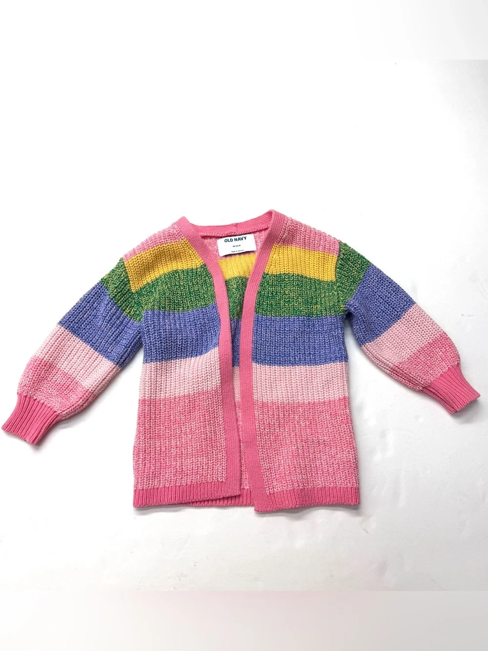 Old Navy Pink, Green, Yellow Rainbow Striped Girls' Knit Cardigan Sweater