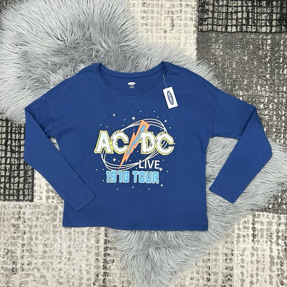 Old Navy AC/DC Graphic‎ Long Sleeve Navy Top Size 10/12 NWT