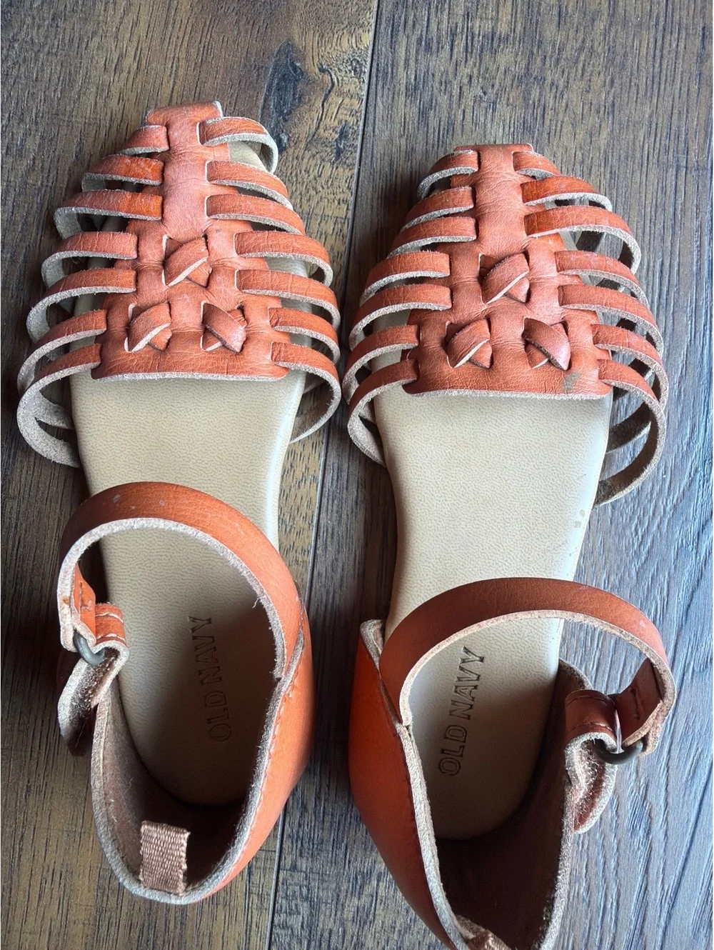 Old Navy Orange Toddler Leather Strappy Sandals with Ankle Strap