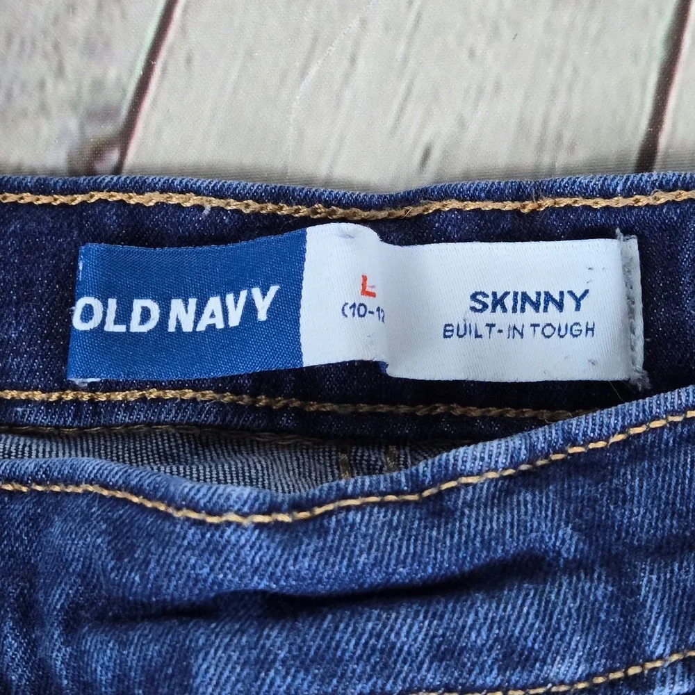 Old Navy Girls Skinny Built-In Tough Pull On Jeans Dark Wash Blue Size L 10-12