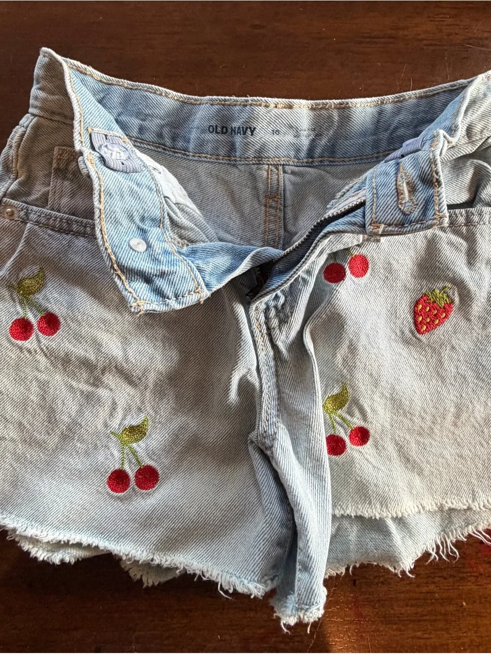 Girls Denim Cherry Embroidered Shorts and Leopard Print Shorts Set