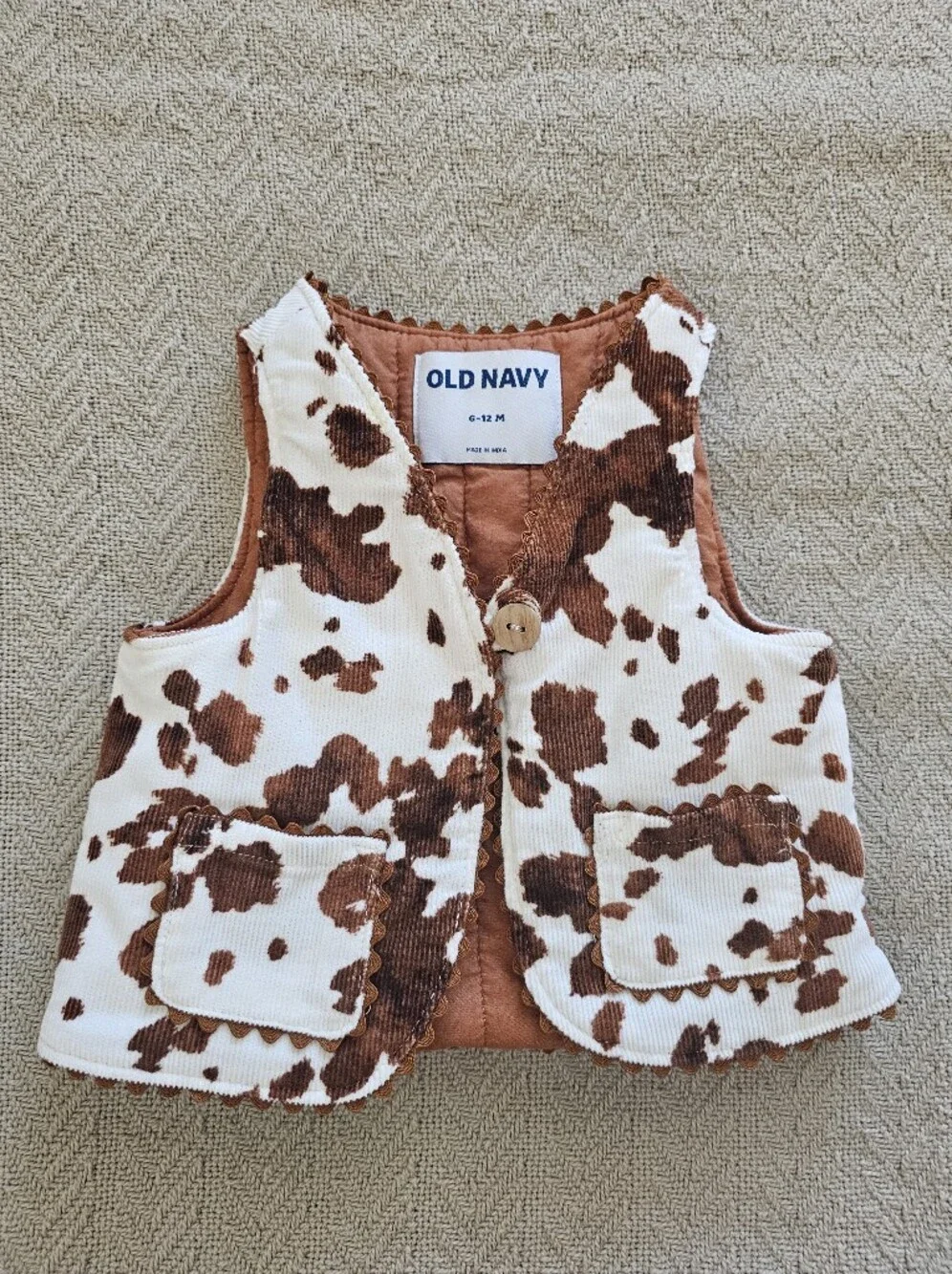 Old Navy Brown and White Cowprint Corduroy Kids Vest