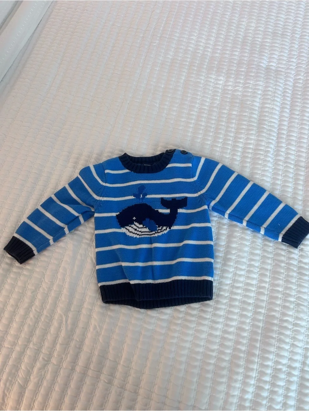 Old Navy Blue Striped Whale Knit Sweater. Size 18-24M