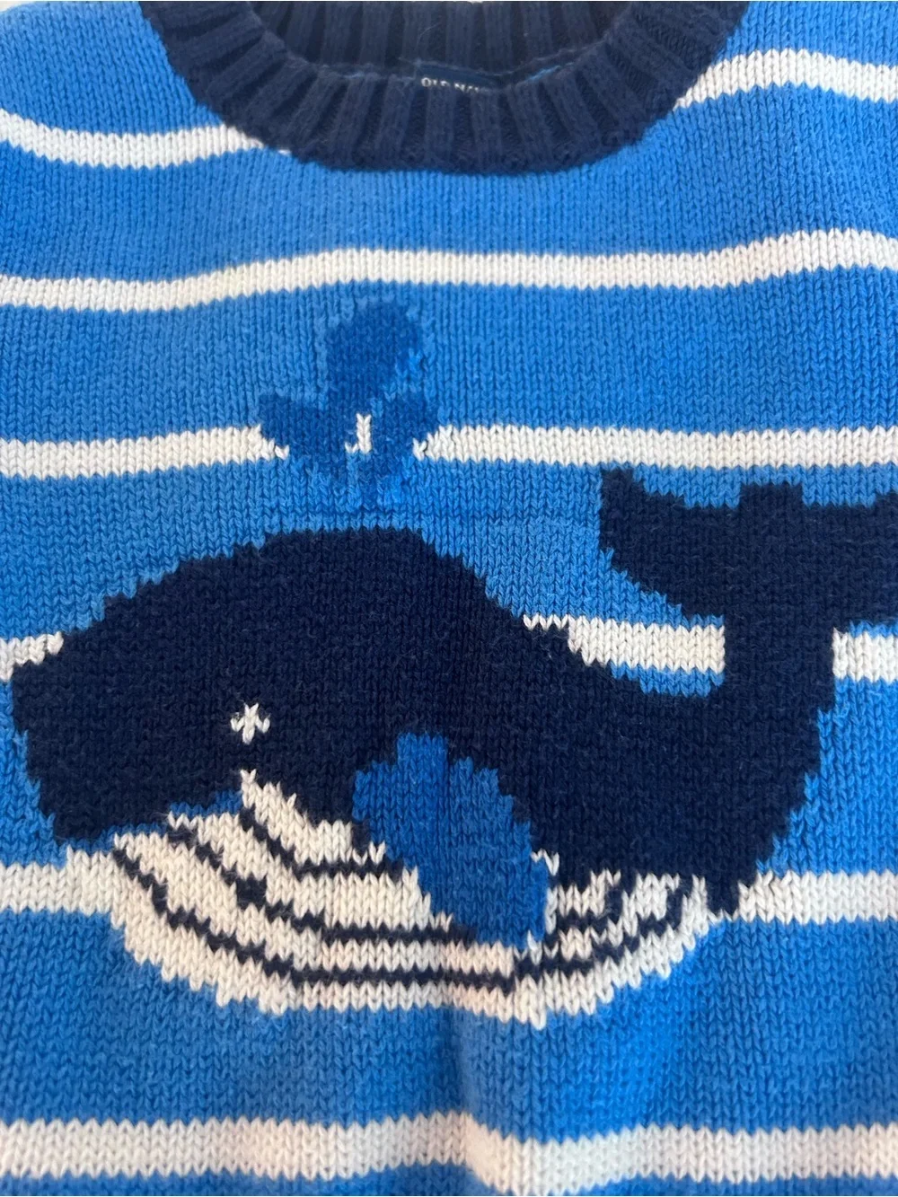 Old Navy Blue Striped Whale Knit Sweater. Size 18-24M