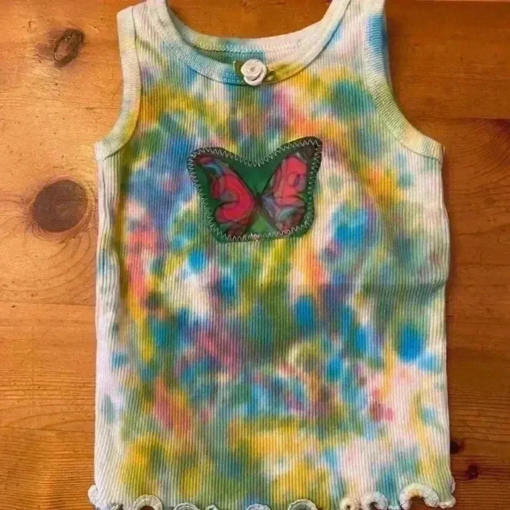 Tie dye handmade care bear butterfly tank set 6-12 months