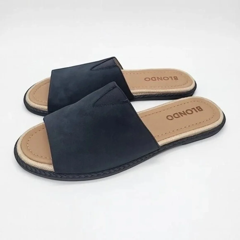Blondo Emilia Black Leather Slide Sandals 7.5