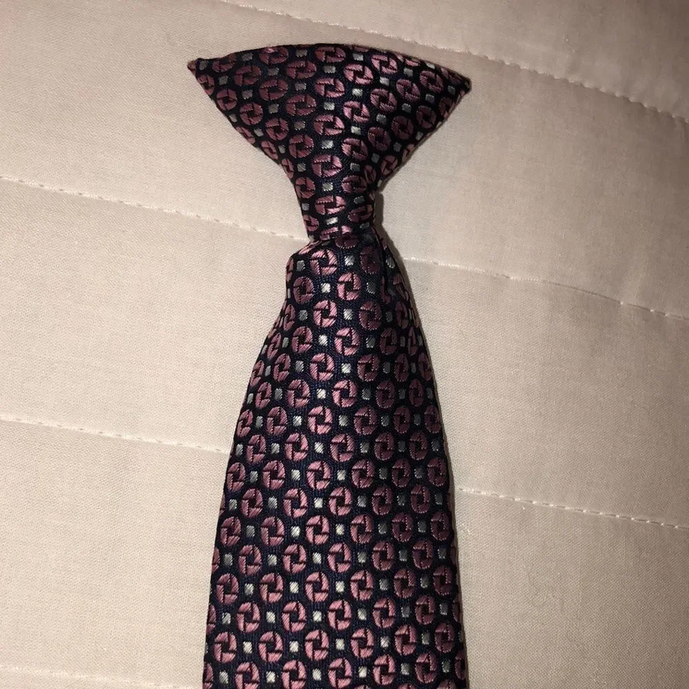 DuPont Teflon Teen Young Child Neck Clip On Textured Tie Navy Pink White