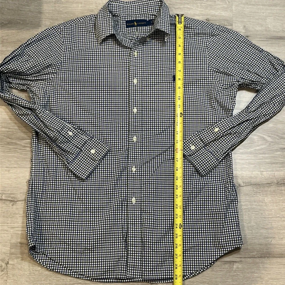 Polo Ralph Lauren Mens‎ Blue Gingham Checked Cotton Shirt Regular Fit Large EUC