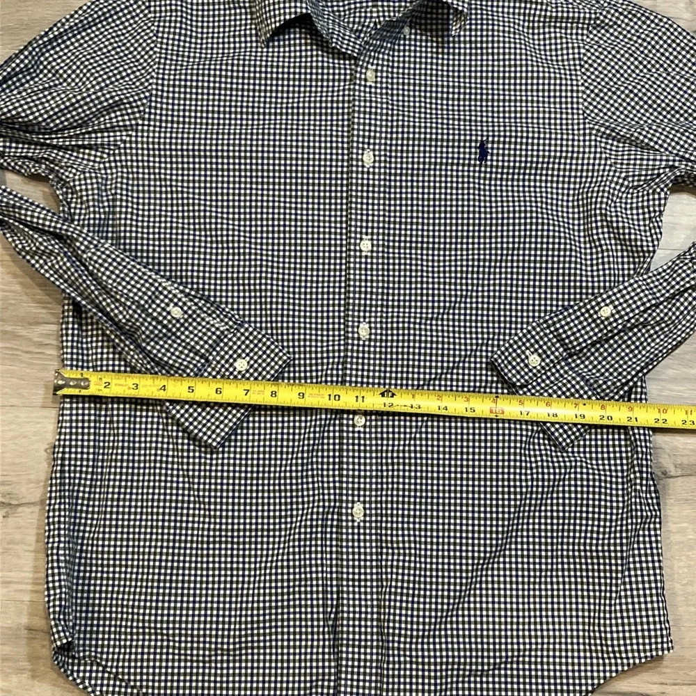 Polo Ralph Lauren Mens‎ Blue Gingham Checked Cotton Shirt Regular Fit Large EUC
