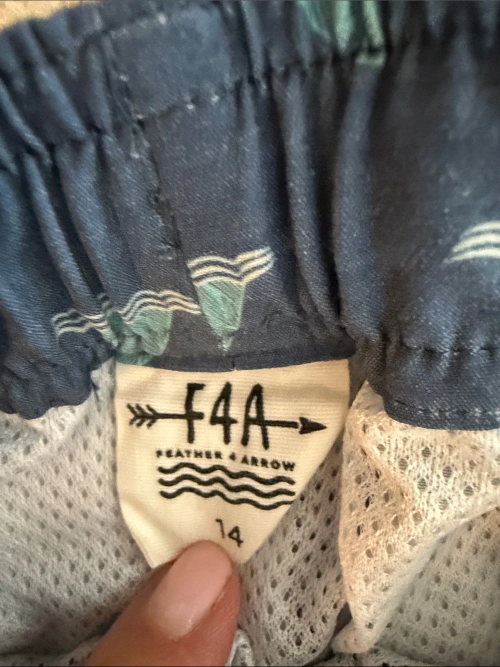 F4A boys size 14 Navy Shark-Print Swim Shorts