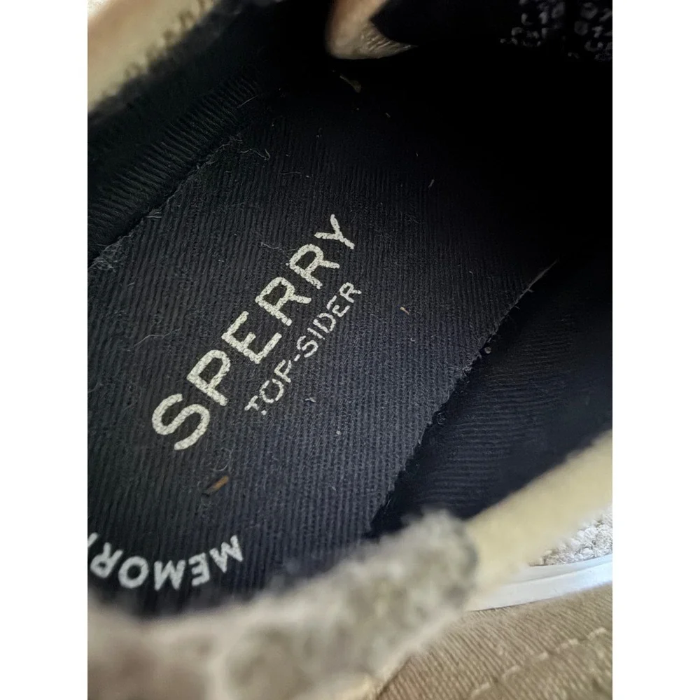 Sperry Deckfin Jr Toddler Sneakers Size 6 Beige Canvas Lace Up Memory Foam Shoes