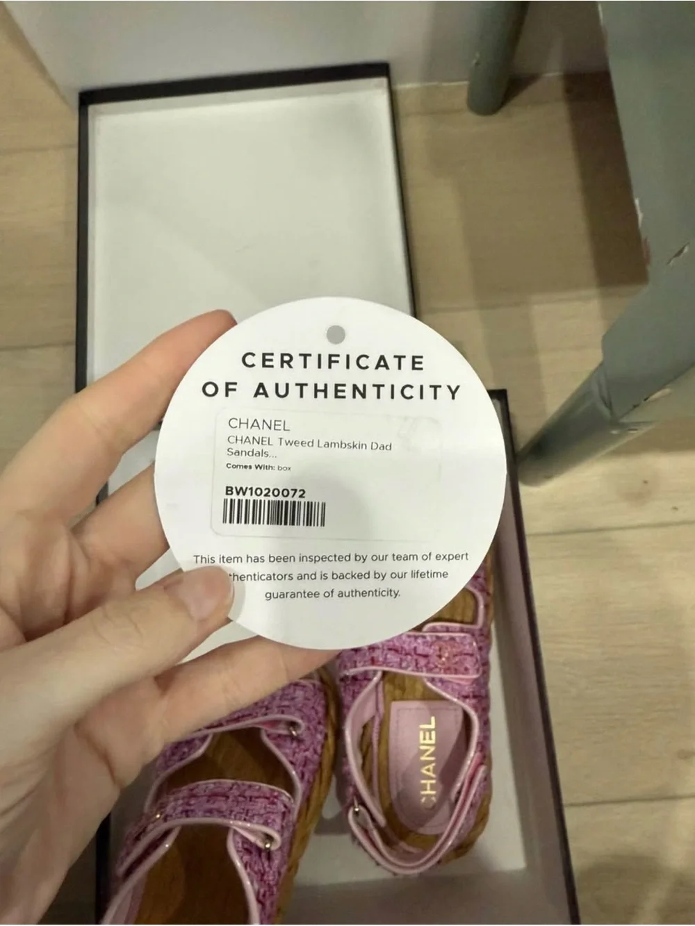 CHANEL Pink Tweed Kids Double-Strap Sandals