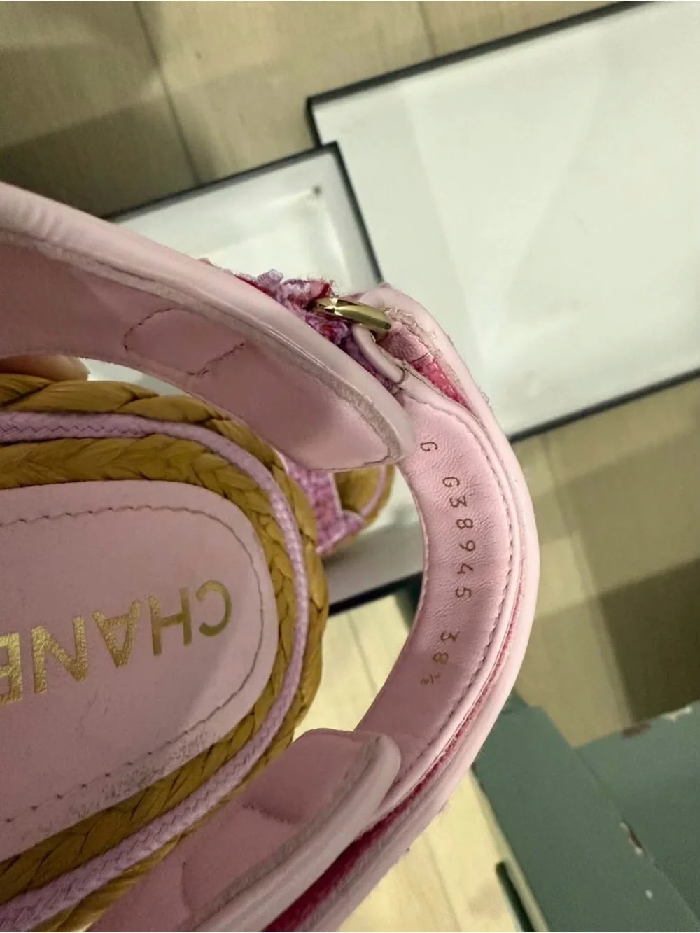 CHANEL Pink Tweed Kids Double-Strap Sandals