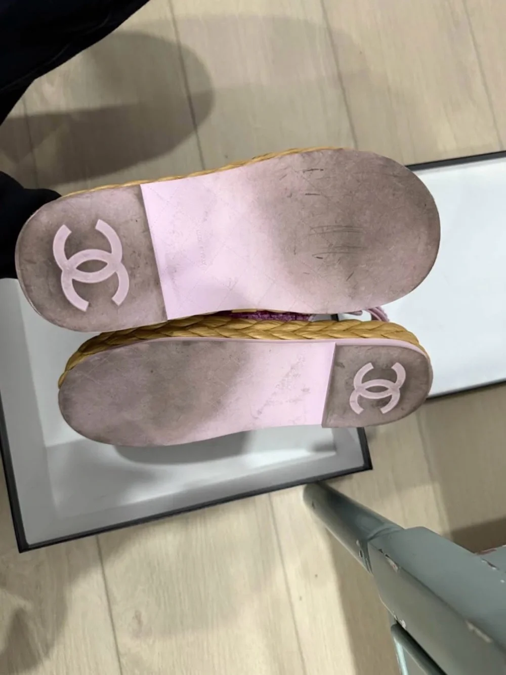 CHANEL Pink Tweed Kids Double-Strap Sandals