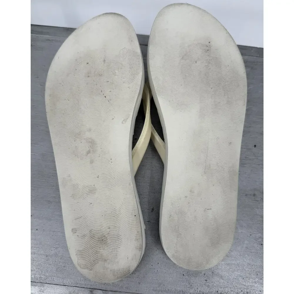 Tory Burch Logo Wedge Flip Flop Sandals Ivory Size 8 Summer Beach Vacation