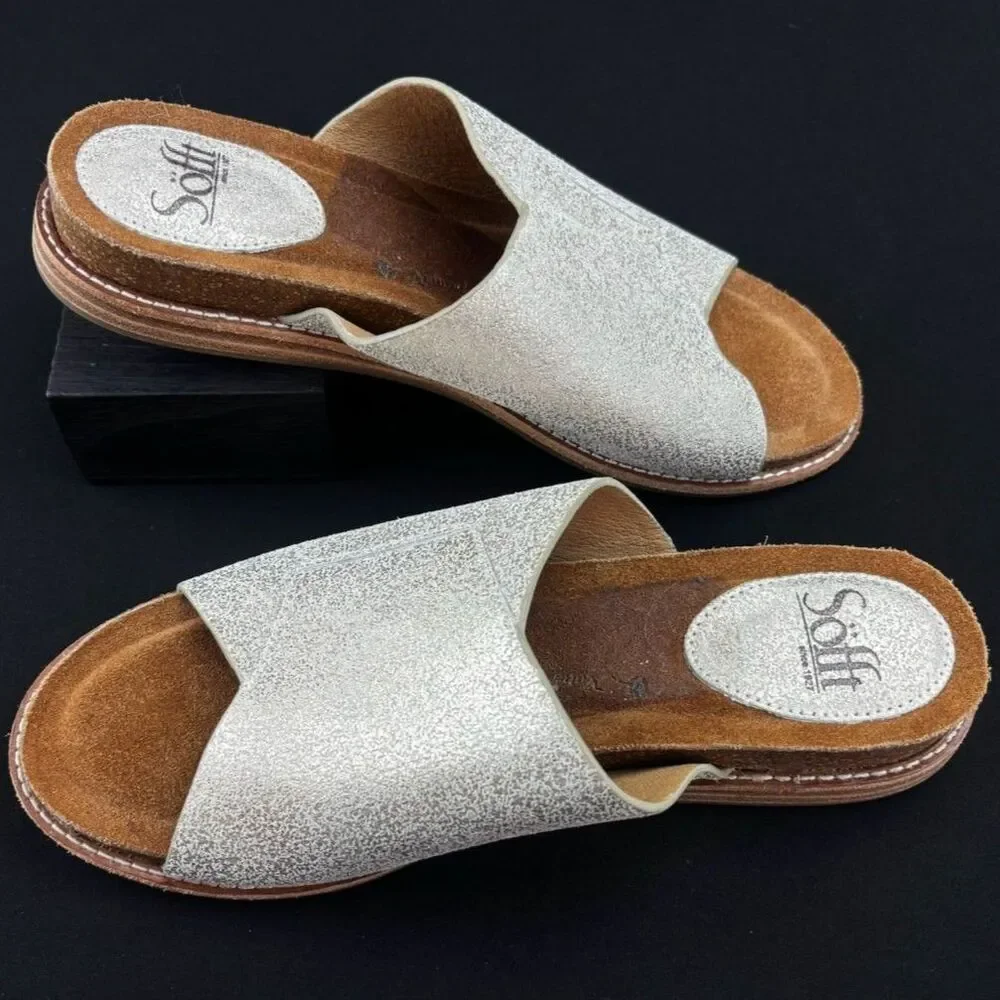 ~ Sofft Boho Gold Sandal 8 Slide Summer Beachy Bougie Boujee Festival Leather