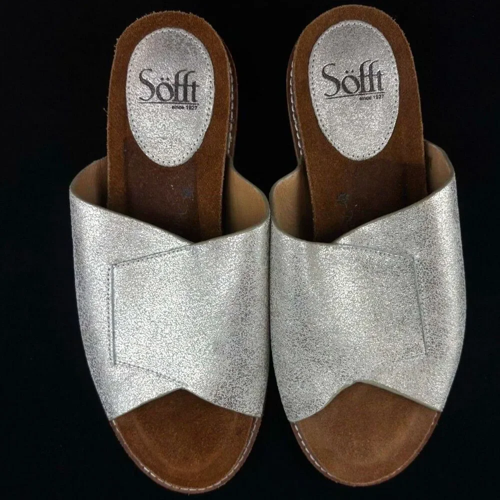 ~ Sofft Boho Gold Sandal 8 Slide Summer Beachy Bougie Boujee Festival Leather