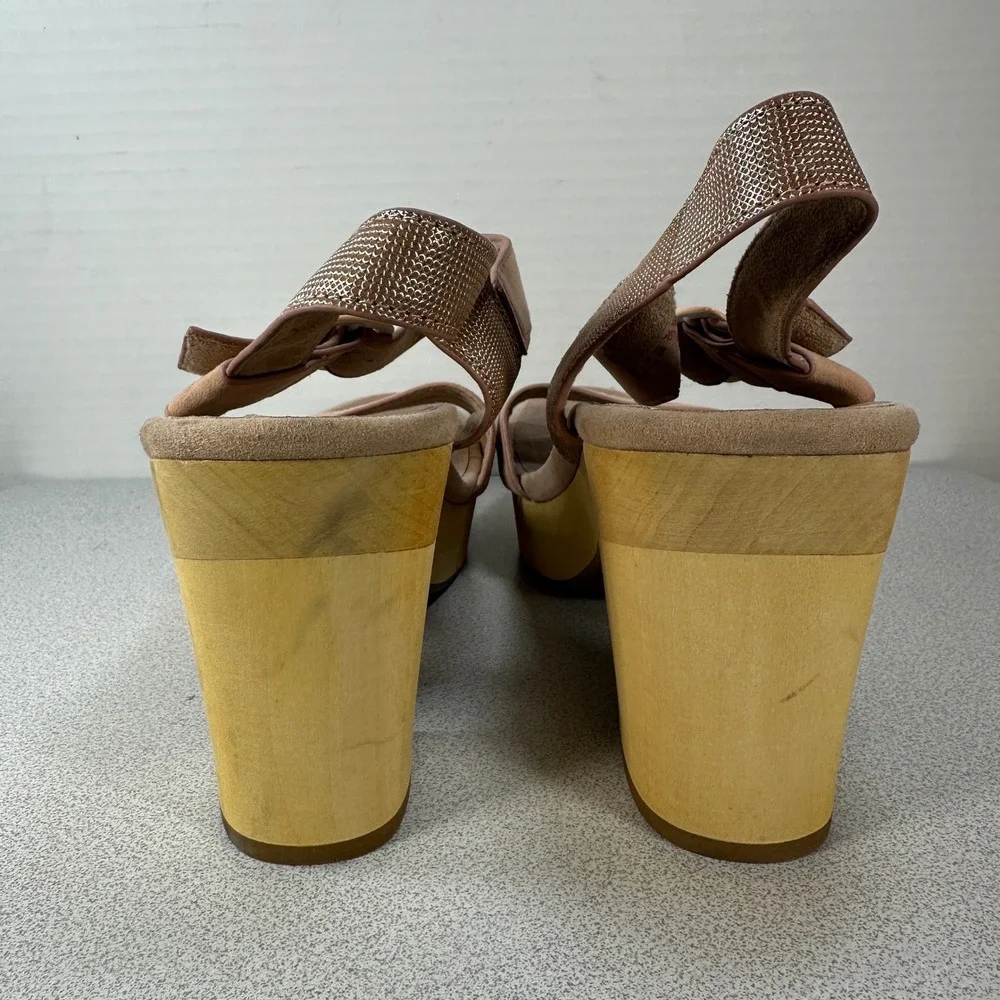 Earth Women's 10M Oak Chestnut Sandals Dusty Pink Rose Shimmer Wood‎ Block Heel