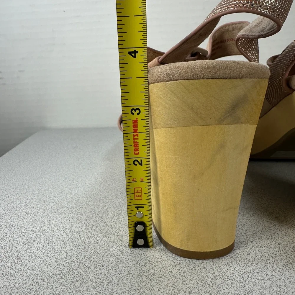 Earth Women's 10M Oak Chestnut Sandals Dusty Pink Rose Shimmer Wood‎ Block Heel