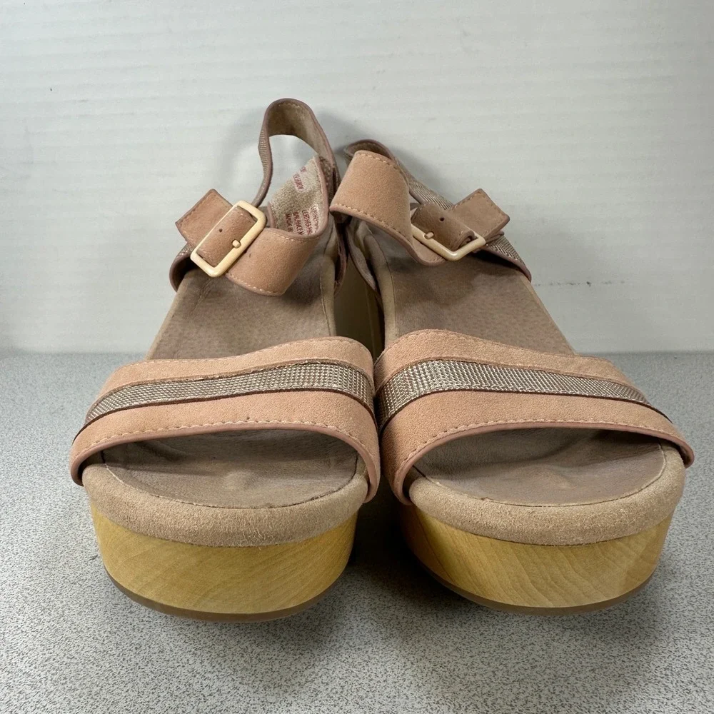 Earth Women's 10M Oak Chestnut Sandals Dusty Pink Rose Shimmer Wood‎ Block Heel