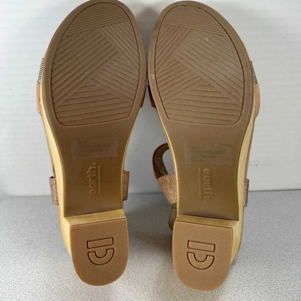 Earth Women's 10M Oak Chestnut Sandals Dusty Pink Rose Shimmer Wood‎ Block Heel