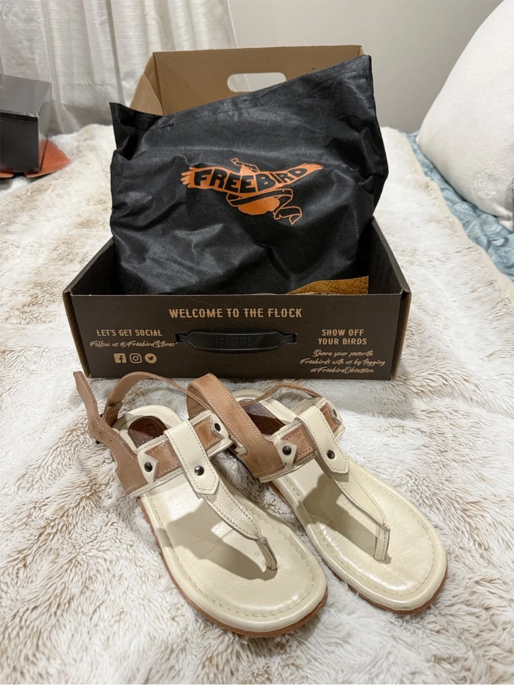 Freebird Sorrento Bone Multi Leather Sandals Size 8 Box & Shoe Bag