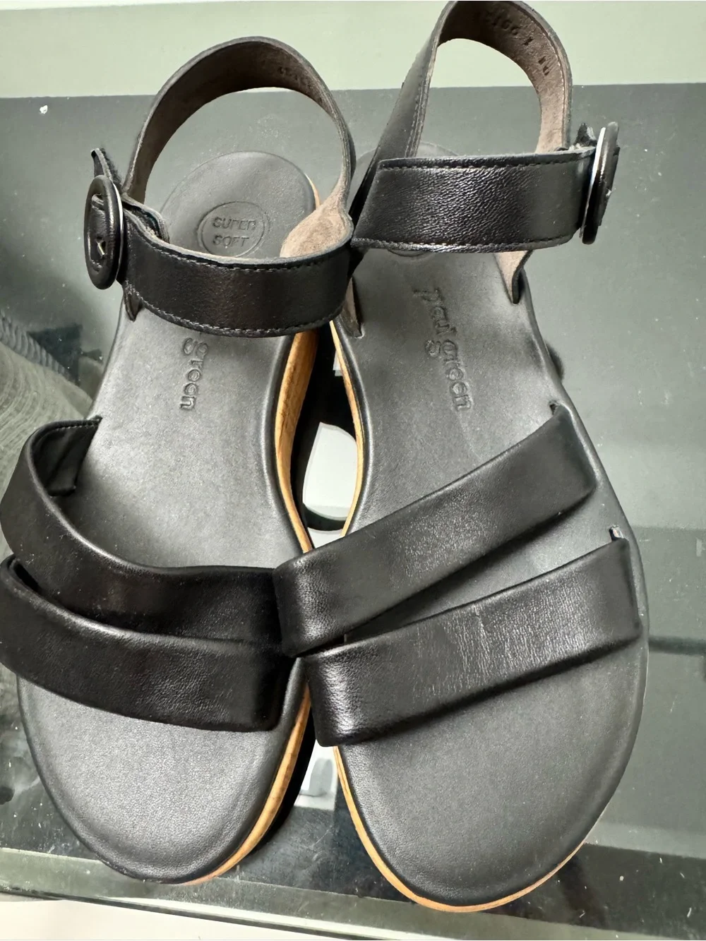 Paul Green Black Leather Strappy Sandals