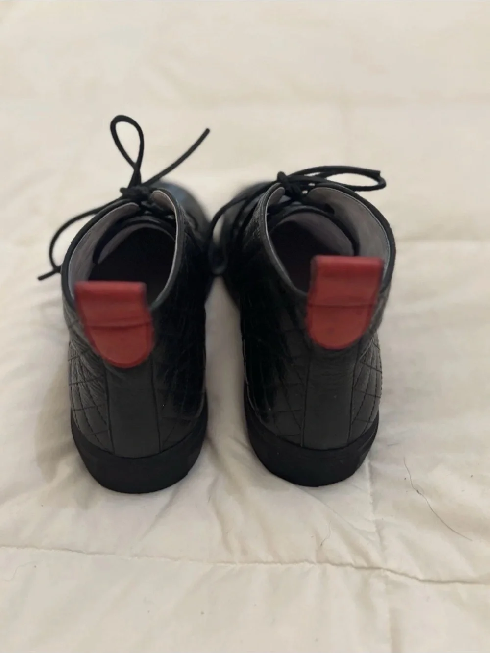 Del Toro Men's Black Quilted Leather Lace-Up Boots with Red Heel Tab Size 9