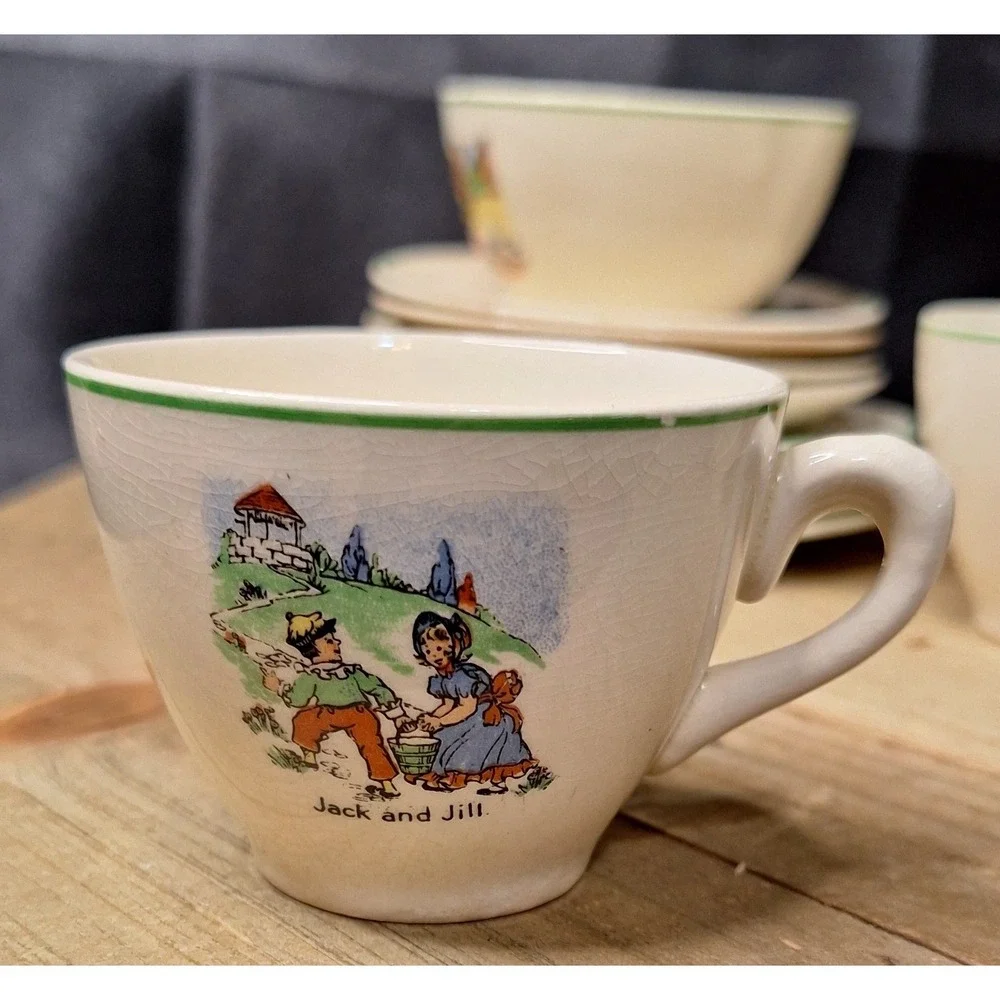 Vintage 1920s Biltons Ltd. Nursery Rhyme Tea Set Made in England 15pc