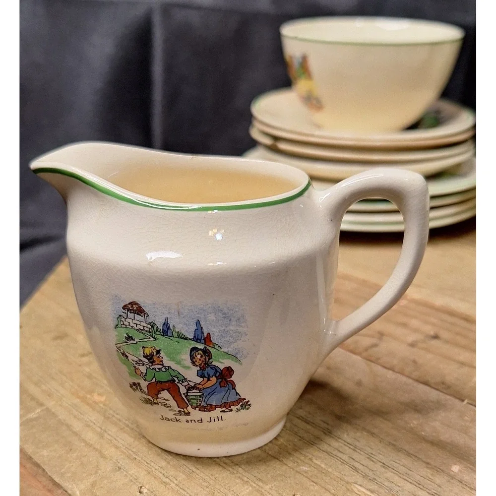 Vintage 1920s Biltons Ltd. Nursery Rhyme Tea Set Made in England 15pc